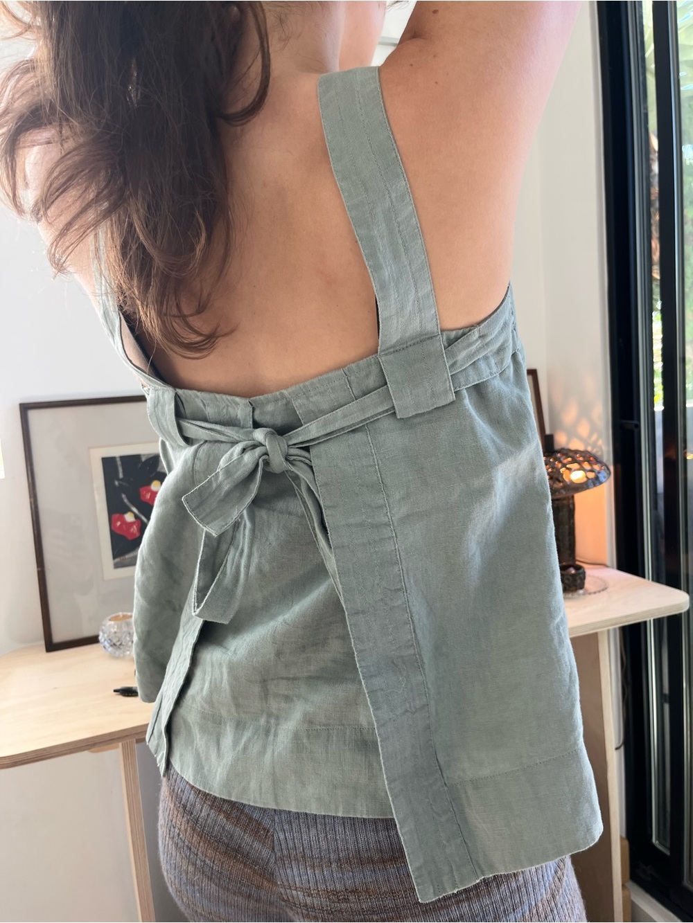 COS 100% Linen Light Blue Linen Tie Back Tank Top Blouse, Size 2